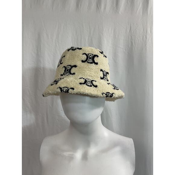 Celine Terry White Terry Cloth Bucket Hat With All-Over Triomphe Motif Size M - Picture 2 of 5